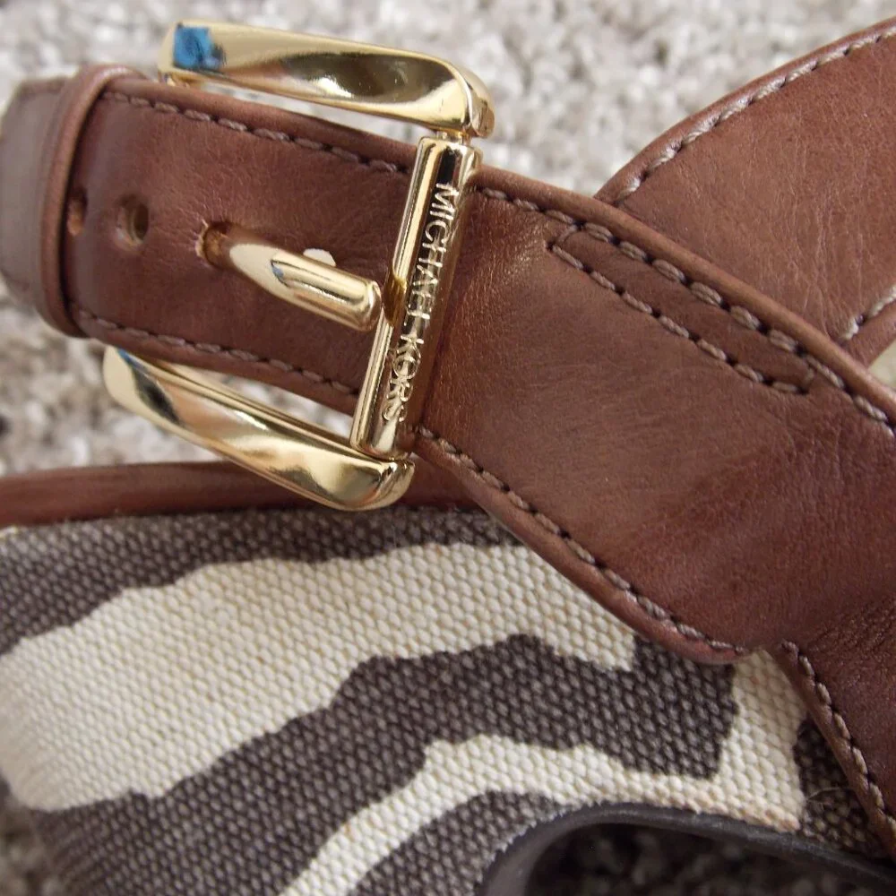 Michael Kors Ivana Mocha Zebra Animal Print Canvas Platform Sandals Heels - Picture 10 of 16